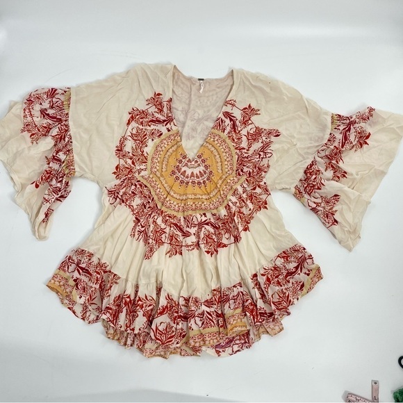 Free People Sunset Dreams Tunic Top Cream Boho Flowy Bollywood Small - Picture 5 of 12